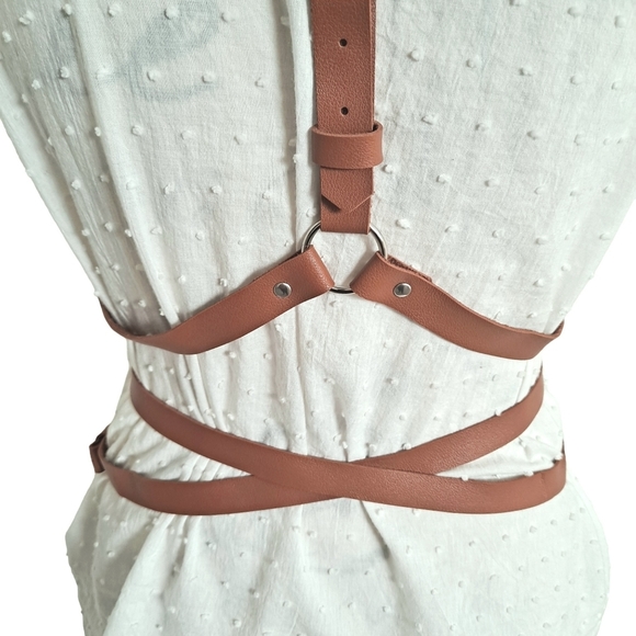 Faux leather brown Underbust adjustable harness suspenders sexy waist belt - Picture 13 of 15